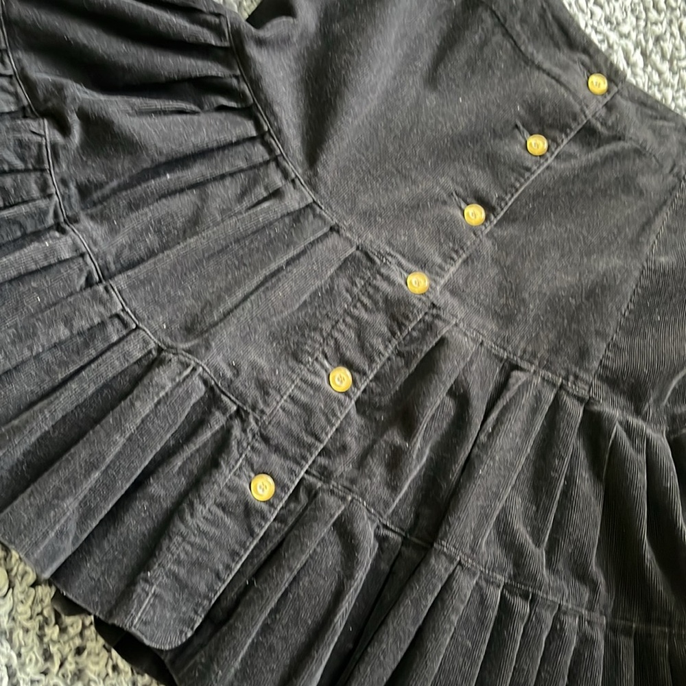 Black Corduroy Button-Down Pleated Skirt - Picture 8 of 12